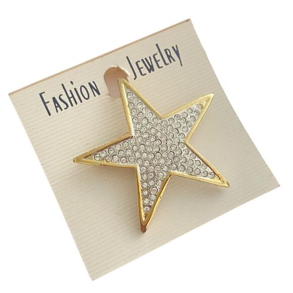 Stunning Large Gold Star Brooch with Crystals - Picture 1 of 2